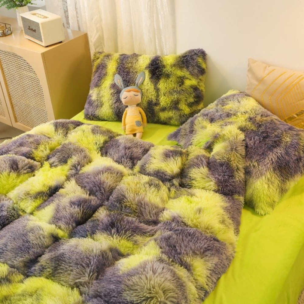 Lenjerie De Pat Pufoasa FLUFFY - Gri & Verde LENJERII COCOLINO FLUFFY