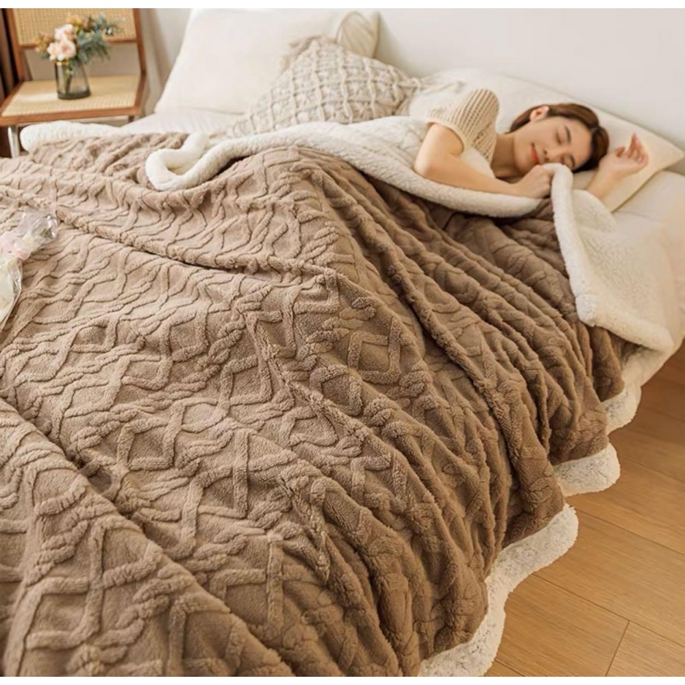 Patura CoCoLiNo tip Tricotaj  cu blanita, 200x230cm, Jojo Home, maro închis PATURI CU BLANITA TIP TRICOTAJ